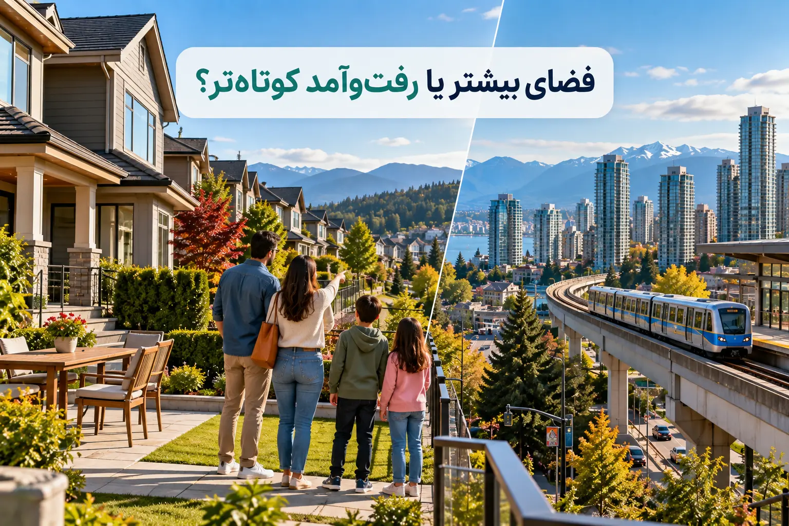 مقایسه فضای بیشتر و زمان رفت&zwnj;وآمد هنگام خرید خانه در Coquitlam