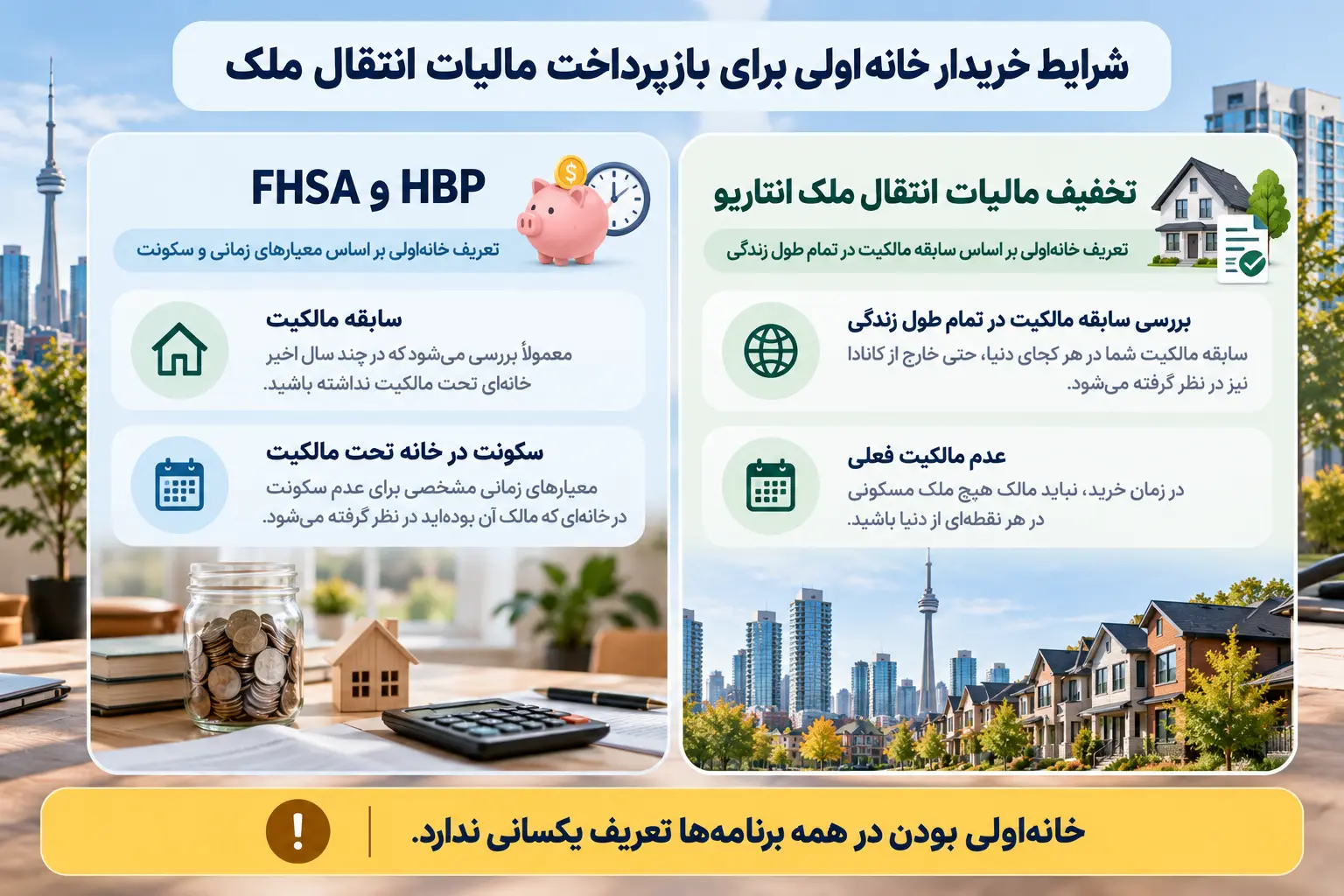 تفاوت شرایط خریدار خانه اول در انتاریو با برنامه&zwnj;های حمایتی FHSA و HBP کانادا