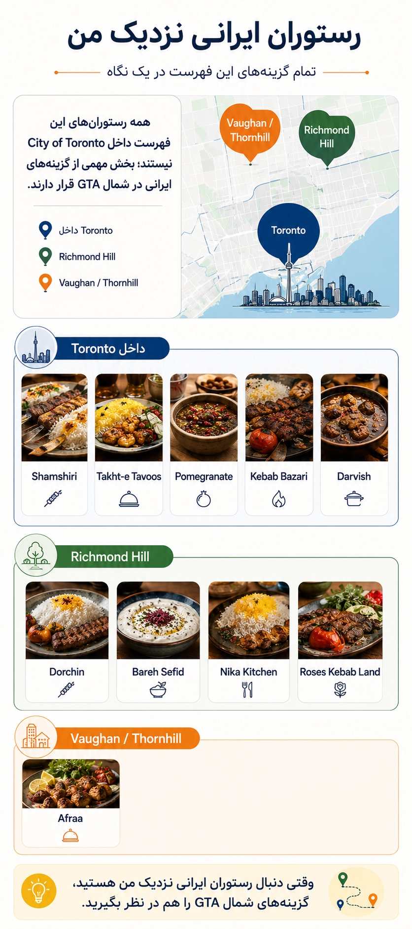 راهنمای محدوده رستوران&zwnj;های ایرانی تورنتو و Richmond Hill